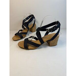 Nine West Purdy Sandals Womens Size 9.5M Denim Blue Open Toe Block Heel Dressy